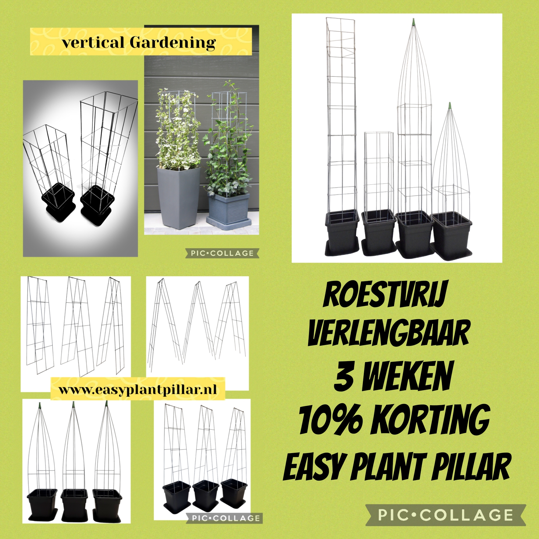 VERTICAAL TUINIEREN, met draadrekken van Easy Plant Pillar (EPP)            Verlengbaar en Roestvrij